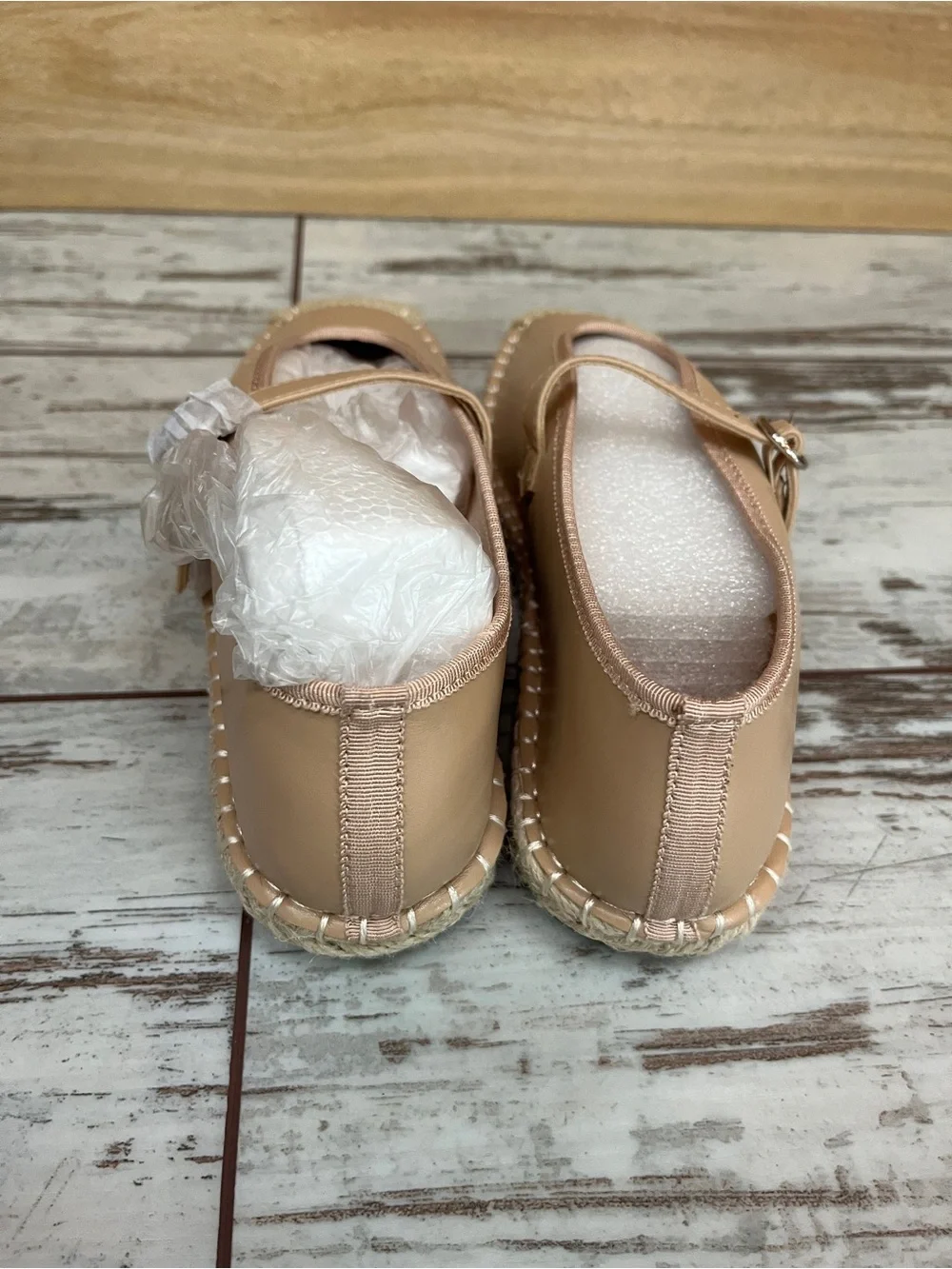 Coutgo Beige Tan Square Toe Mary Jane Espadrille Flats Ankle Strap Womens 7 NWOT